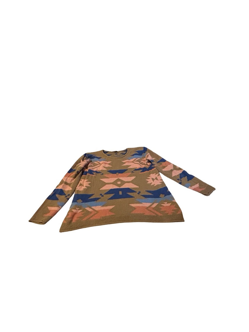 Coldwater Creek Oversized Aztec Sweater Size L Tan , Pink and blue western